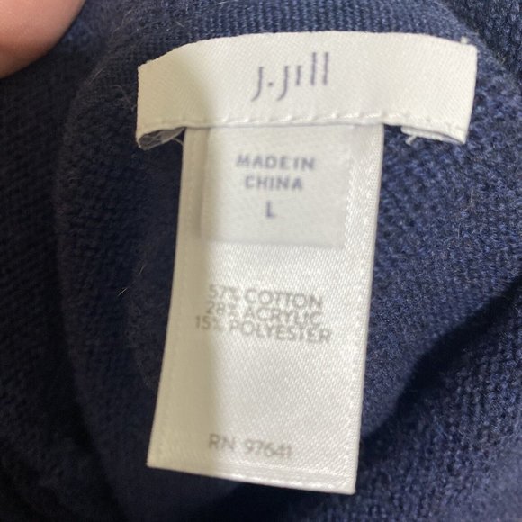 J Jill Aztec Sweater Womens Sz L Blue Southwestern Turtleneck Side Slit button - Picture 5 of 5